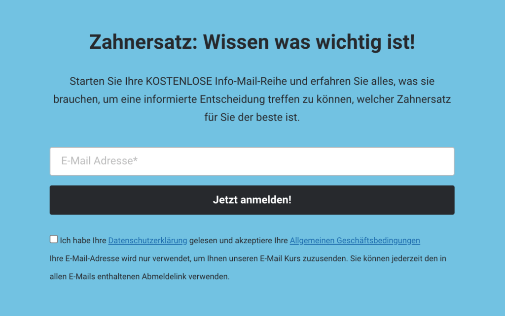 Lead Magnet - E-Mail-Reihe "Zahnersatz: Wissen, was wichtig ist"